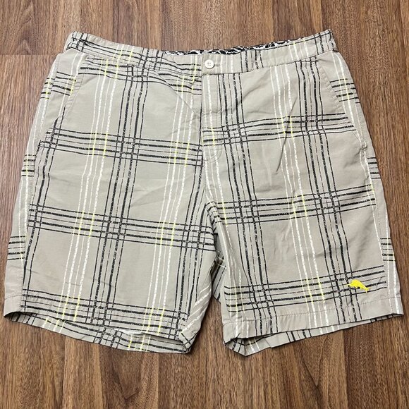 Tommy Bahama Relax Swim Trunks Board Shorts Lined Mens Beige Black Plaid Size XL - Picture 1 of 10